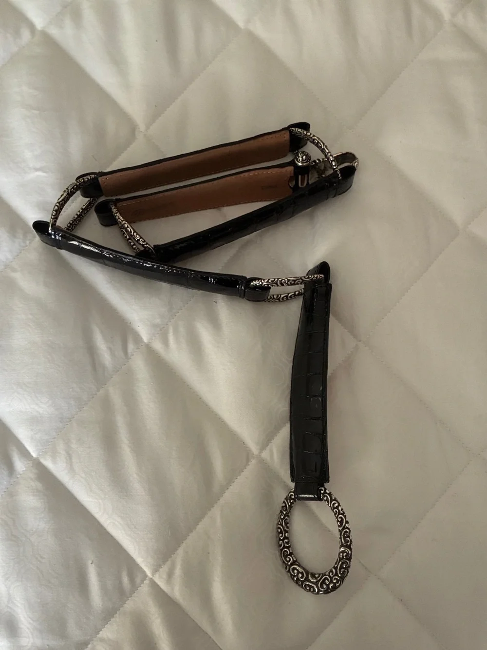 Brighton Black Croc Embossed Patent Leather Hook‎ Belt size 36